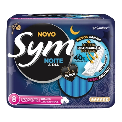 Absorvente sym noturno c/abas noitedia c/8, noturno c/abas