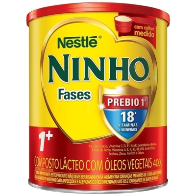 Leite ninho fases 1+ prebio 400g, crescimento prebio