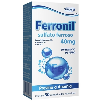 Sulfato Ferroso 40mg - 50 Comprimidos Ferronil Suplemento 