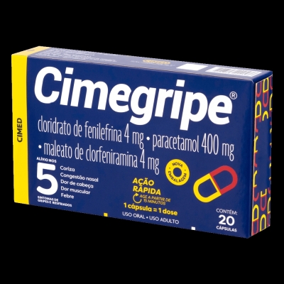 Cimegripe Cloridrato Fenillefrina 4mg + Paracetamol 400mg + Maleato de Clorfeniramina 4mg 20 cápsulas