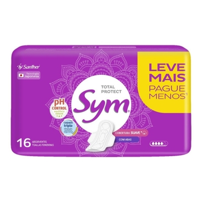 Absorvente sym c/16 c/abas, cob. suave (roxo) c/16
