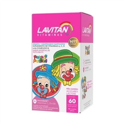 Suplemento Em Comprimidos Mastigáveis Cimed Vitamina Kids Lavitan Infantil Minerais/vitaminas Sabor Tutti Frutti Em Caixa De 60g Un