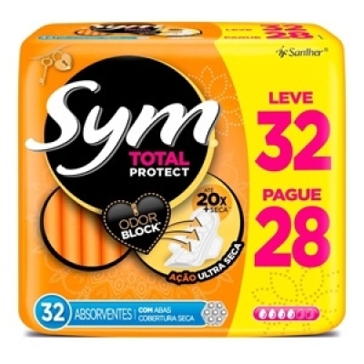 Absorvente Sym Total Protect Com Abas Cobertura Seca 32 Un