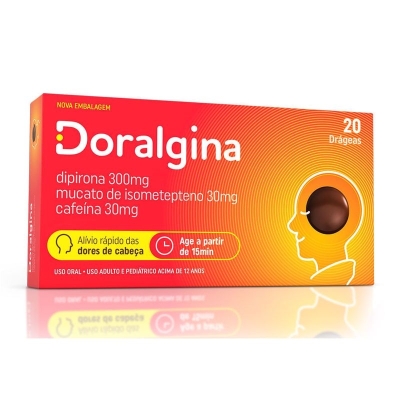 Doralgina Dipirona Sódica 300mg + Isometepteno 30mg + Cafeína 30mg 20 drágeas