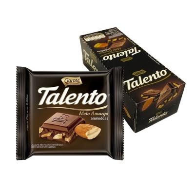 Chocolate talento 25g meio amargo, meio amargo amendoas