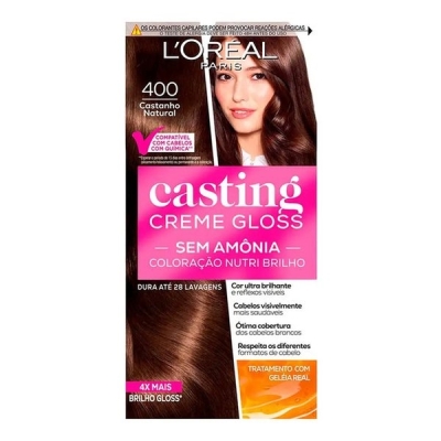 Kit Tintura L'Oréal Casting Casting creme gloss tom 400 castanho natural para cabelo