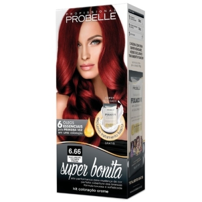 Kit coloracao super bonita 6.66 louro escova vermelho intenso