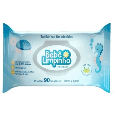 Toalha umedecida bebe limpinho premium c/90