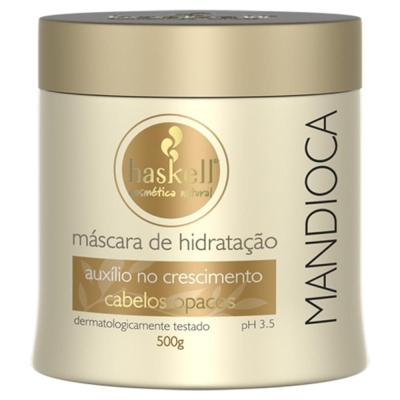 Mascara haskell 500g mandioca, mandioca cabelos opacos