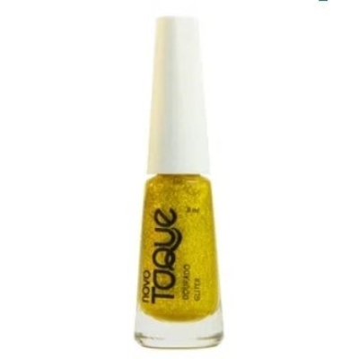 Esmalte novo toque 8ml glitier dourado, novo toque dourado gliter 9ml