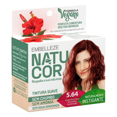 Kit Tintura Natucor Tinta de cabelo tom 5.64 castanho claro vermelho acobreado para cabelo