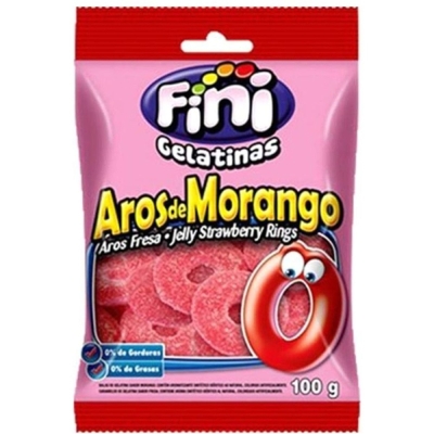 Bala fini gelatinas 100g aros morango, aros de morango