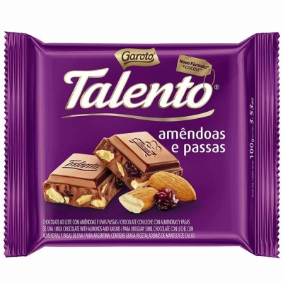 Chocolate talento 85g amendoas/passas, amendoas e passas