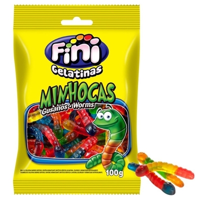 Bala fini gelatina 90g minhocas, minhocas