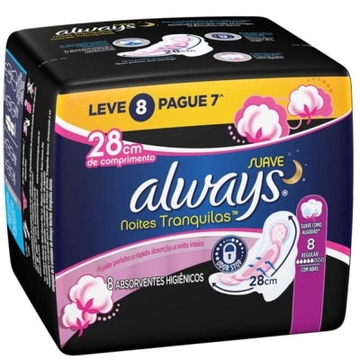 Absorvente always noturno c/8 suave 28cm l8p7, l8p7 suave 28cm